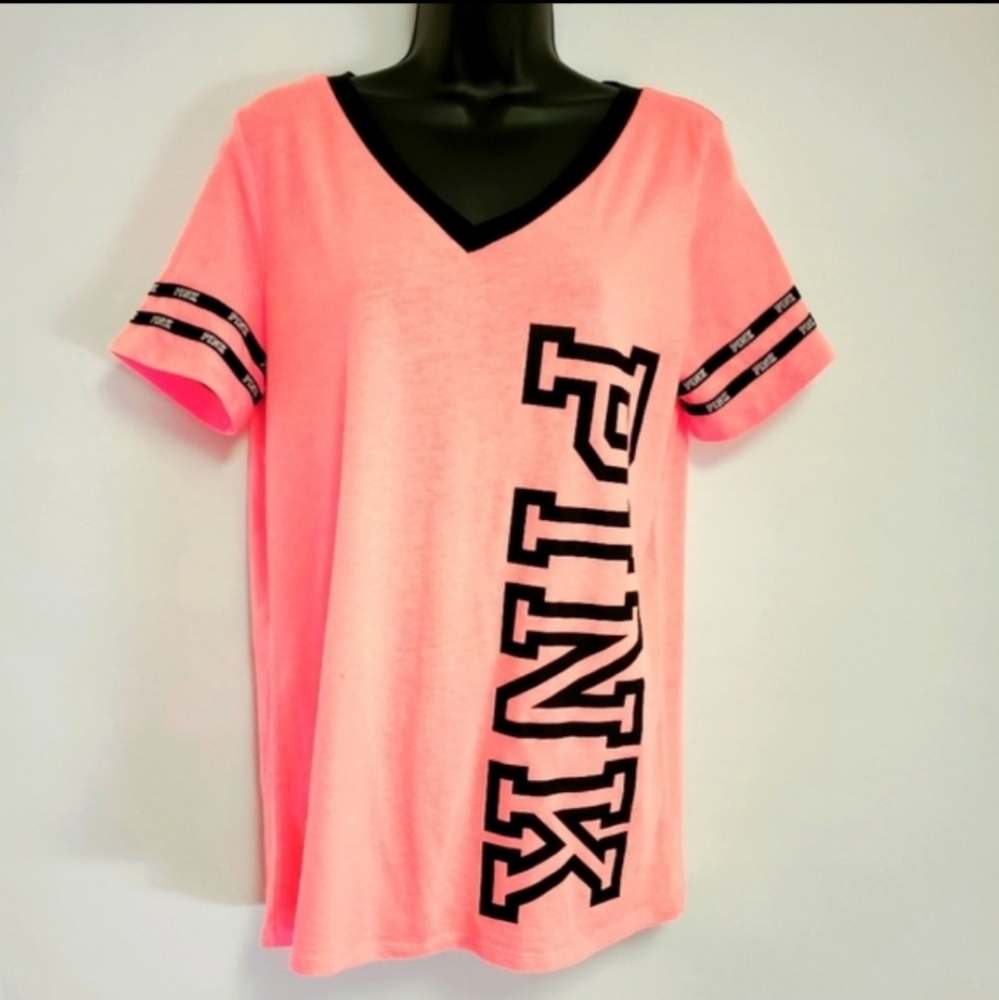 Victoria Secret PINK Tee, Short sleeve, Bright Coral Pink Sz L